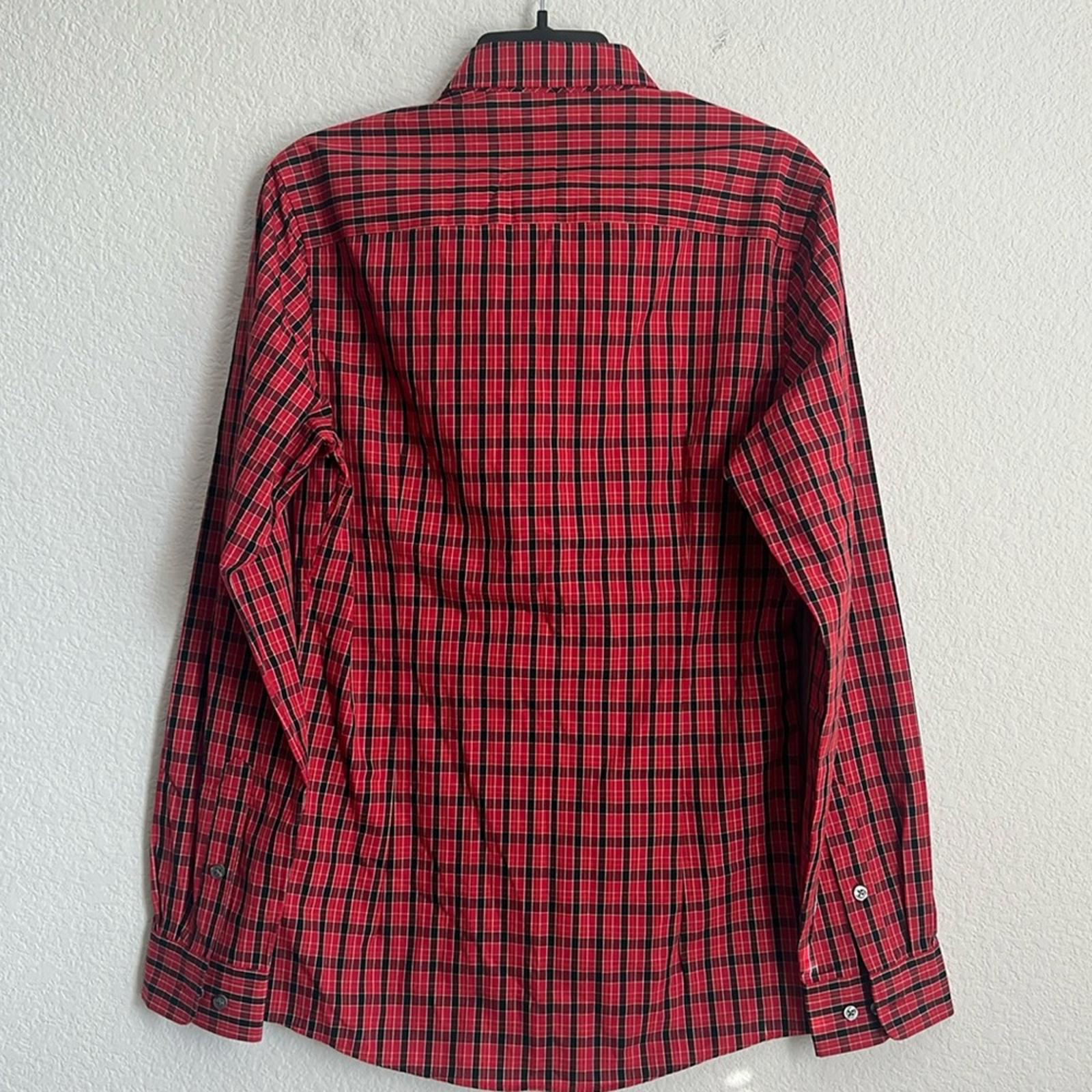 Club Room Men's Slim Fit Plaid Dress Shirt in Red/Black, NWT, Size S