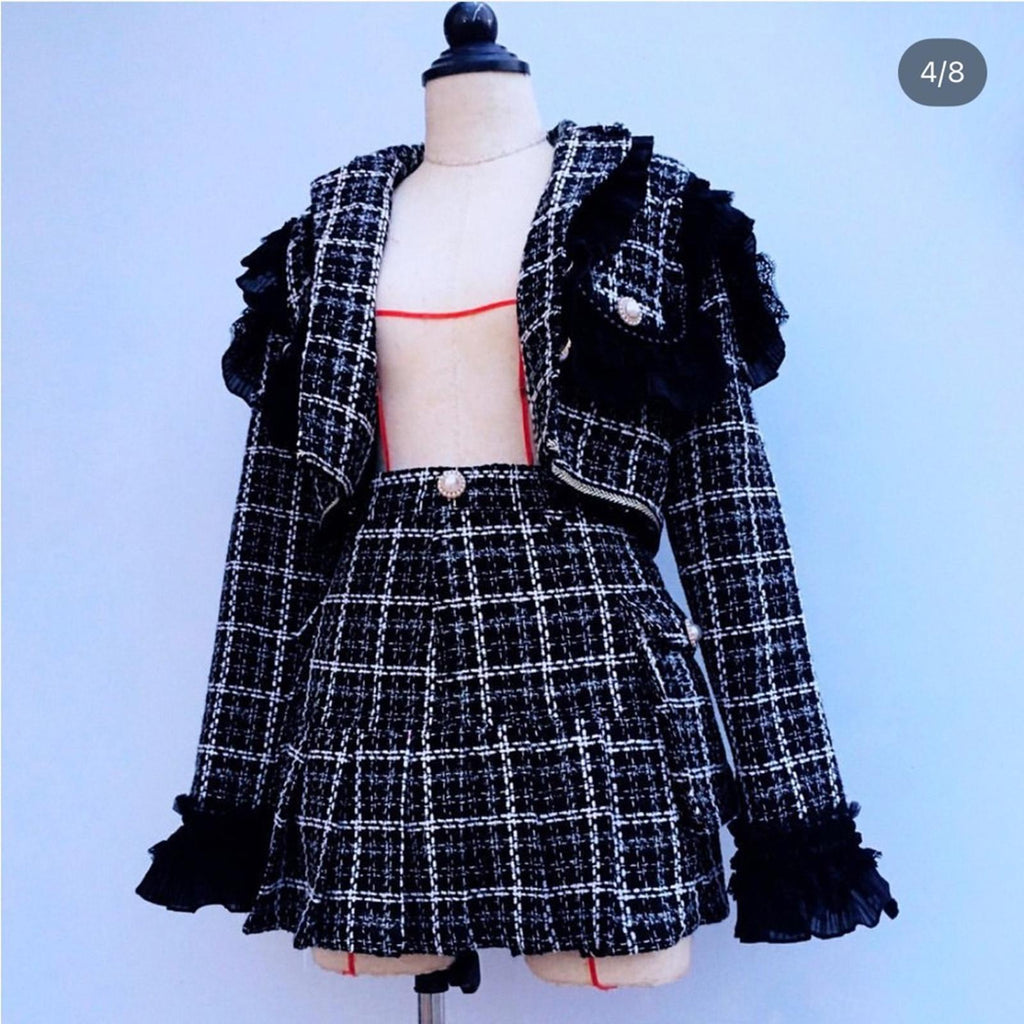 House of Aris 2-Piece Tweed Blazer & Skirt in Black & White, Size XS New w/Tag