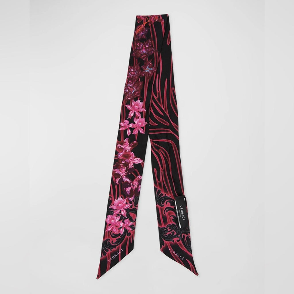 VERSACE Orchid Print Silk Skinny Scarf, NEW w/Tag