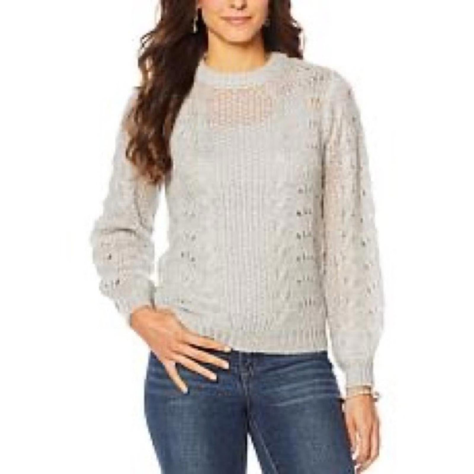 Jessica Simpson Hazel Loose Knit Crewneck Pullover in Grey, Size XL New w/Tag