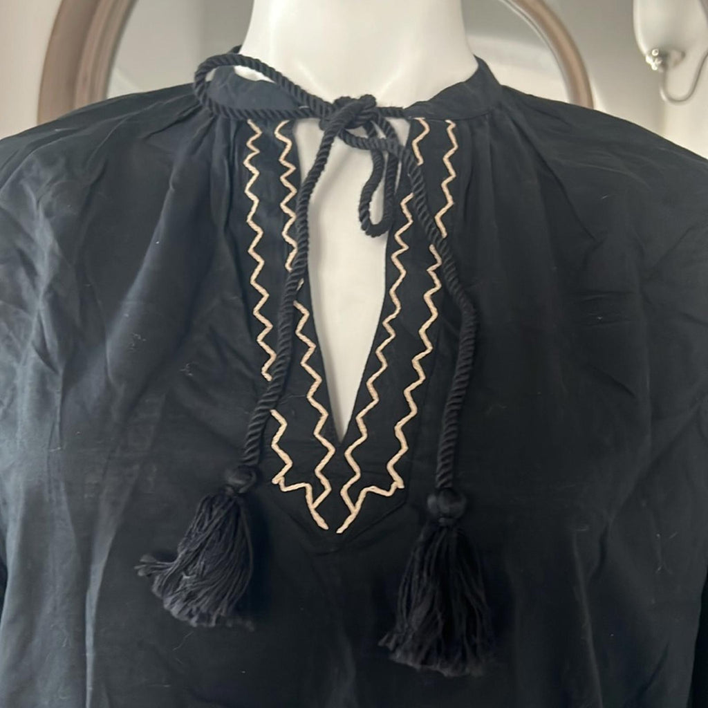 Lauren Ralph Lauren V-Neck Bishop Sleeves Pullover Top in Black Size S NWT