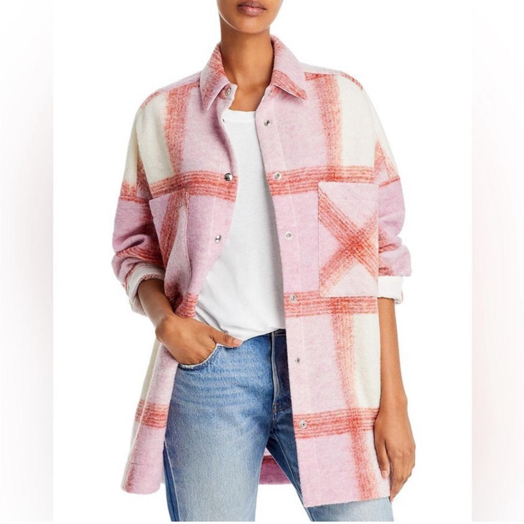 NWT IRO Lemina Check Plaid Oversized Shacket Jacket, Mixed Pink Size 34/XS $435
