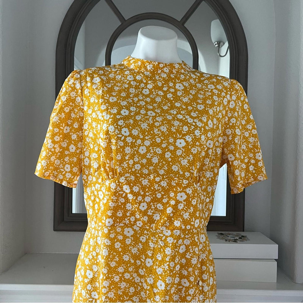 New ASOS Midi Tea Dress with Buttons, Mustard based Floral, Size US12, EU44