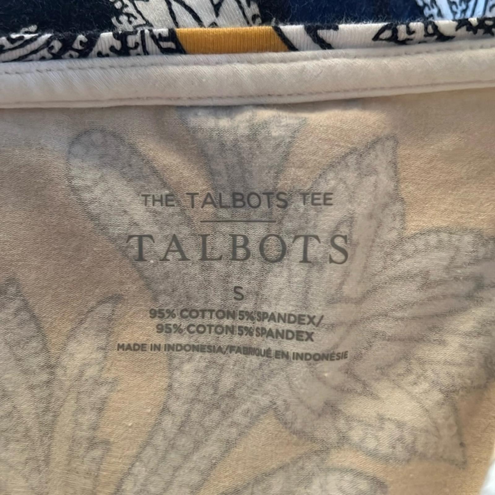 The Talbots Tee Pima Crewneck Tee, Paisley Floral, Yellow Blue Size S EXCELLENT!