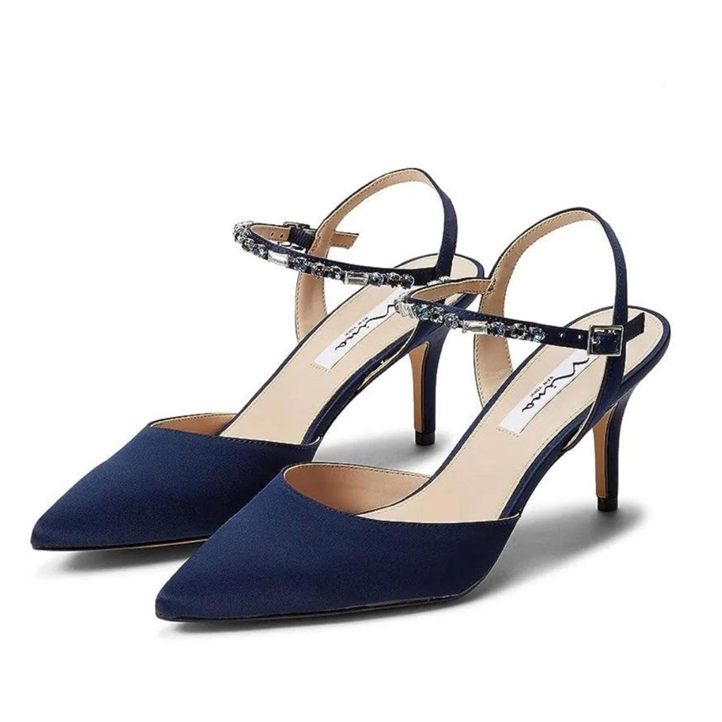 NEW Nina Tucker Crystal Dress Pump, New Navy Luster Satin Size 10M (New in Box)