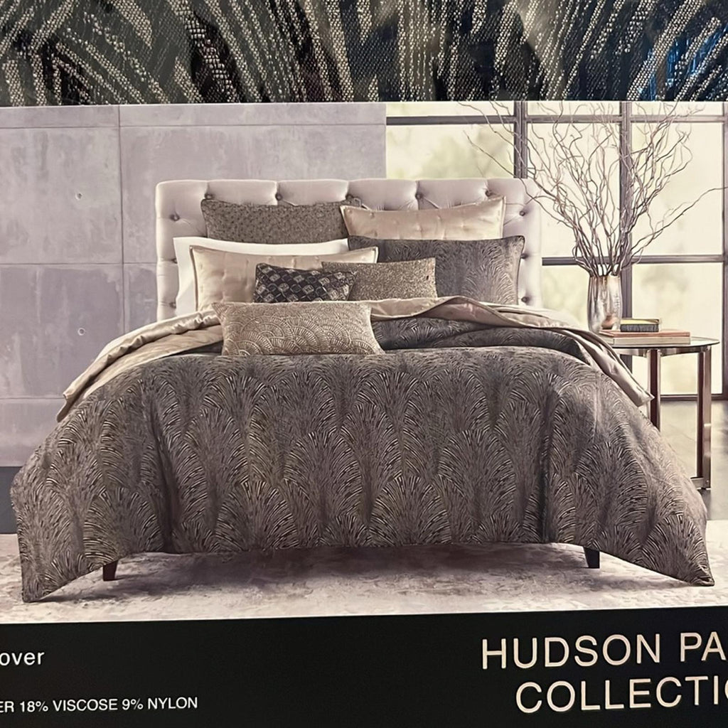 Hudson Park Collection Deco Fan King Duvet Cover, Black Grey New in Box $470