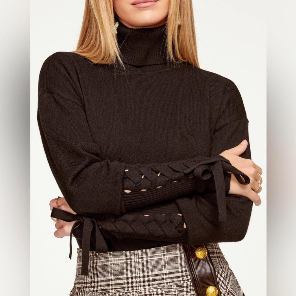 Ramy Brook Walt Turtle Neck Long Lace-Up Sleeve Top in Black, Size XS New w/Tag
