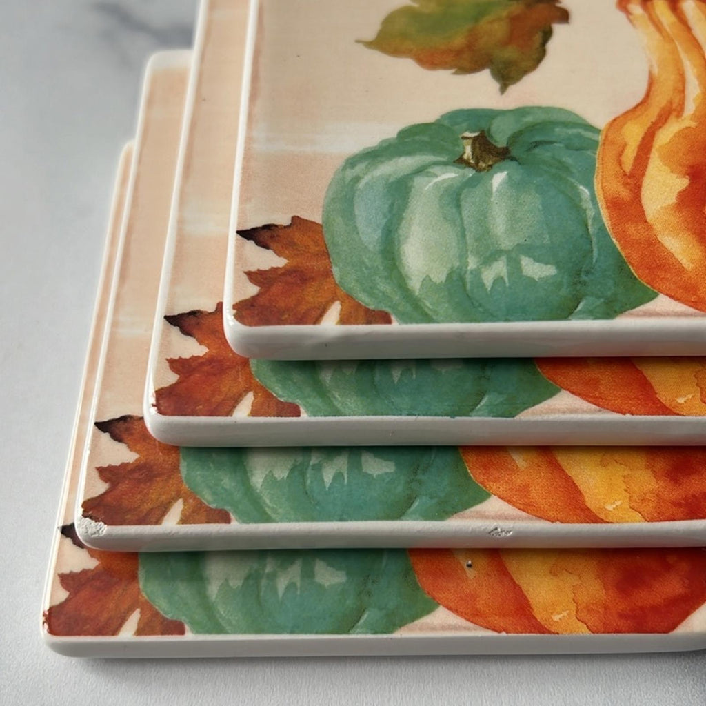 Thanksgiving Party Coaster Set of 4, New w/Tag