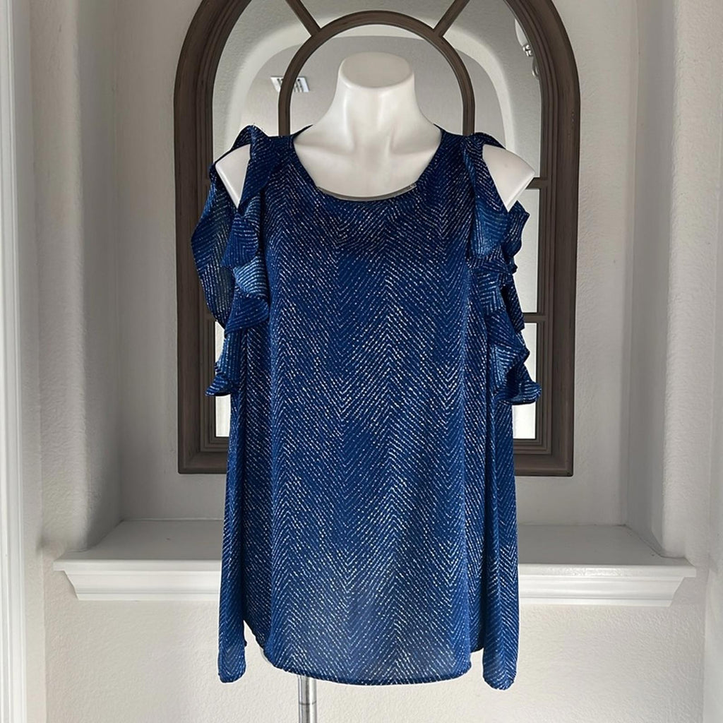 Michael Kors Cold Shoulder Ruffle Long Sleeve Blouse, Size XL $110 EXCELLENT