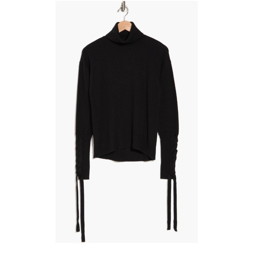 Ramy Brook Walt Turtle Neck Long Lace-Up Sleeve Top in Black, Size L New w/Tag