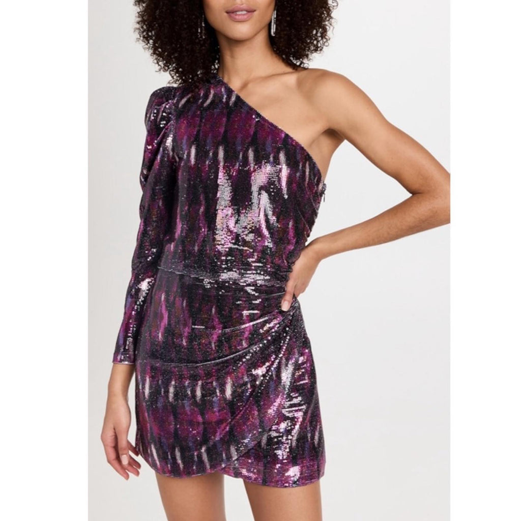 MISA Revolve Nova One-Shoulder Sequin Mini Dress, Purple Size M New w/Tag $370