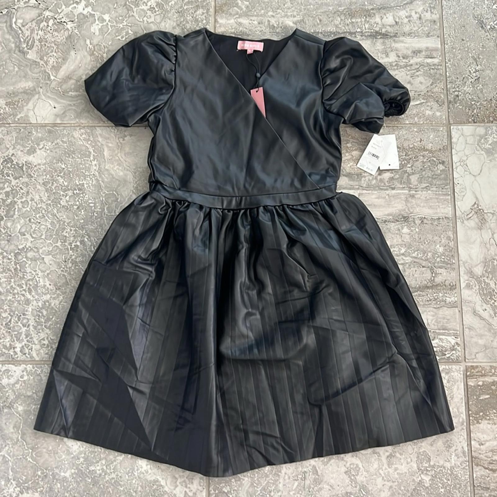 BCBG GIRLS Girls' Faux Leather Wrap Dress in Black - Big Kid Size 16 New w/Tag