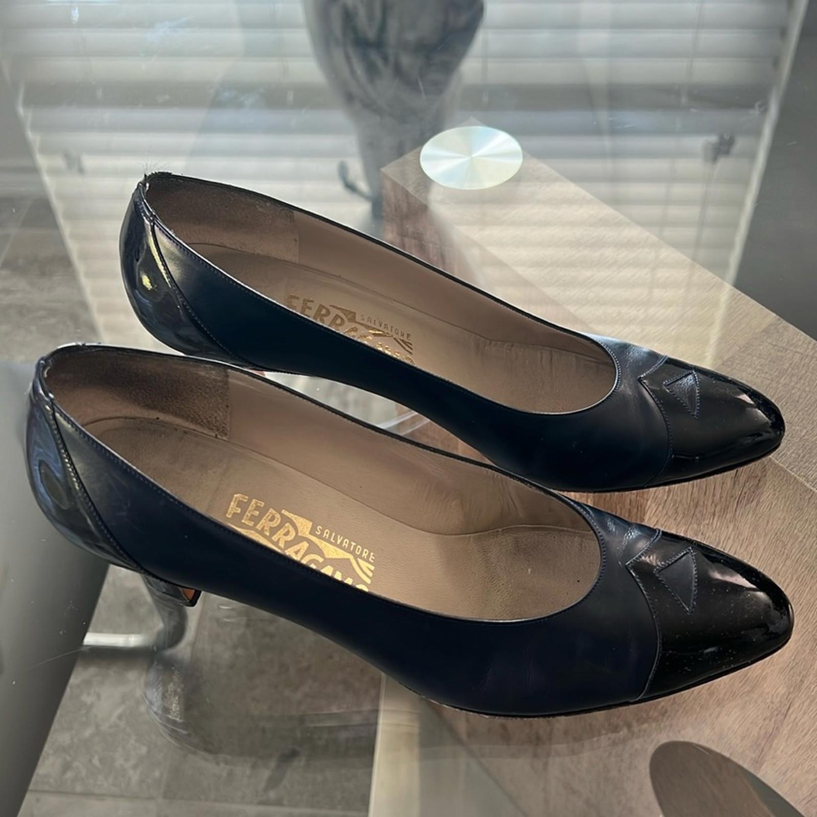 Salvatore Ferragamo Leather Block Heel Shoes, (Made in Italy) Size 10