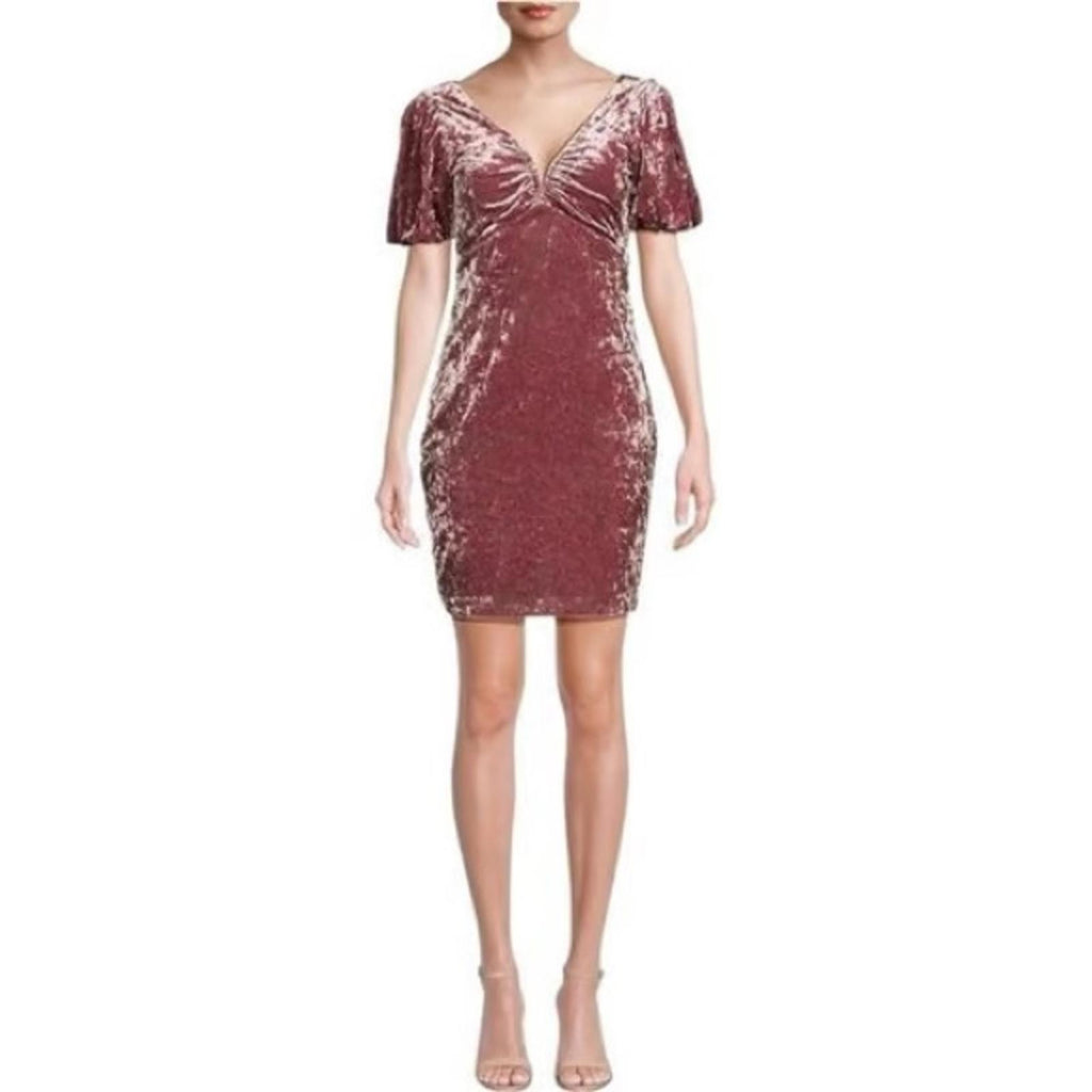 Guess Textured Bodycon Crushed Velvet Mini Dress in Wine Size 10 New