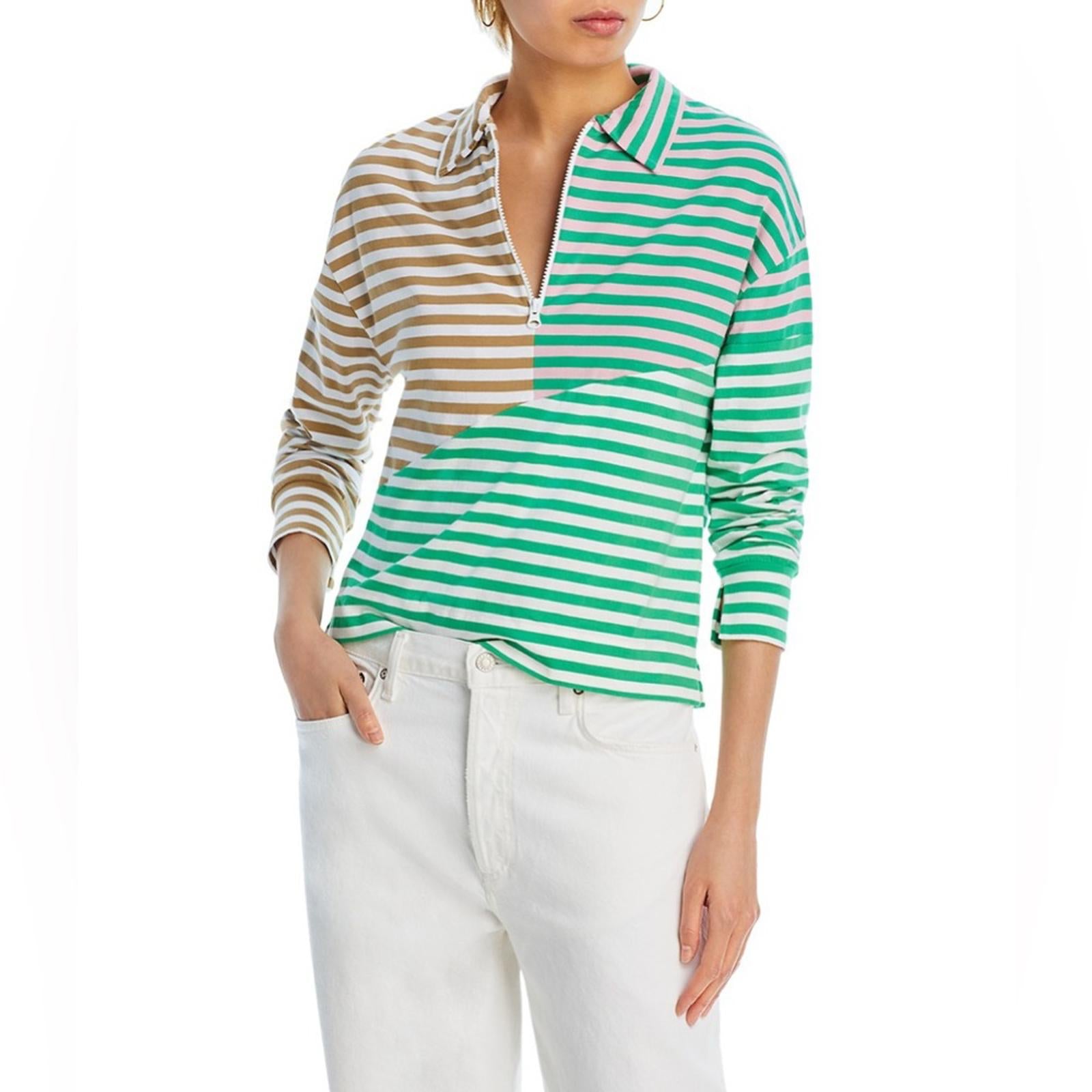 Kule The Beck Zip Neck Top Sweatshirt in Green Multi, Size S New w/Tag $168