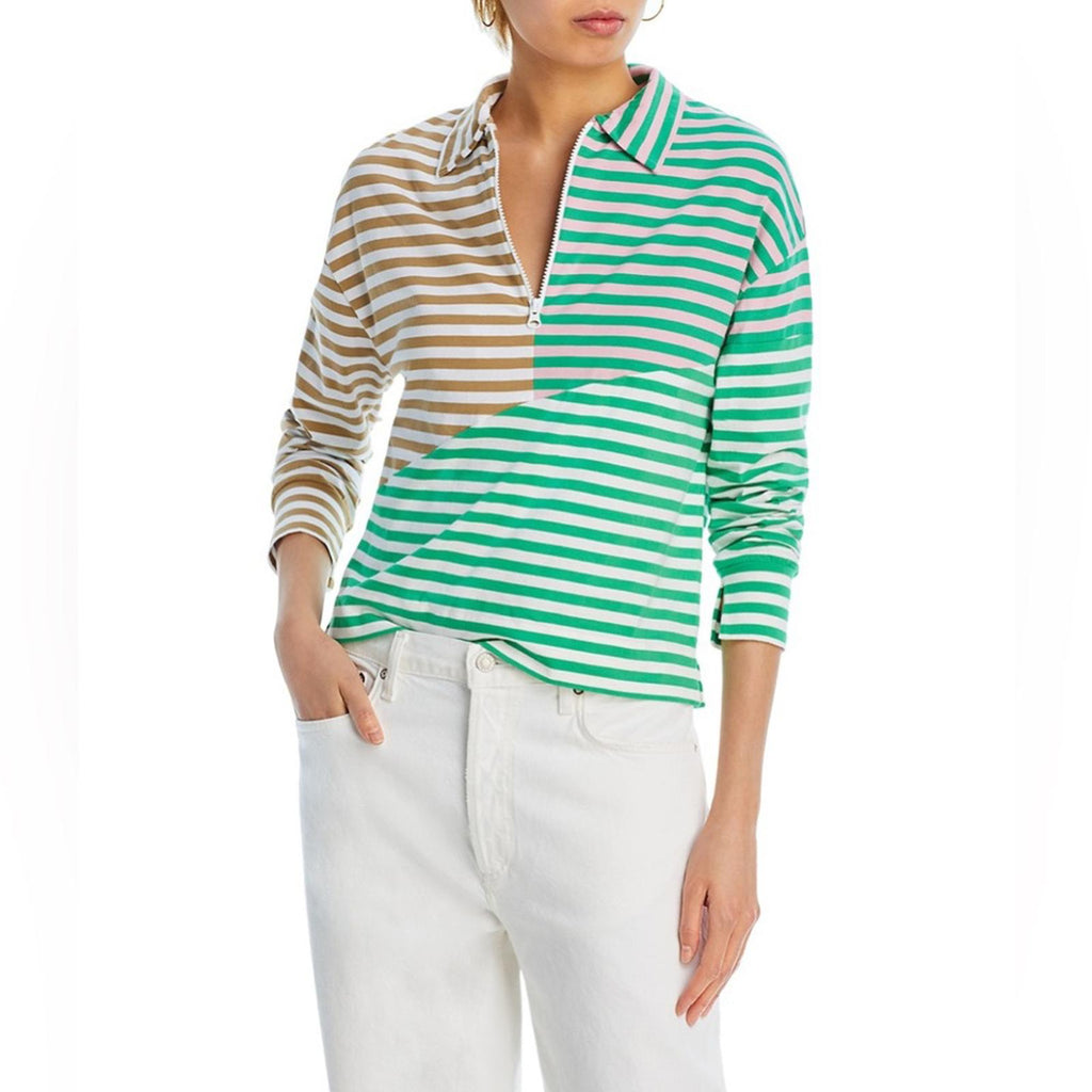 Kule The Beck Zip Neck Top Sweatshirt in Green Multi, Size S New w/Tag $168