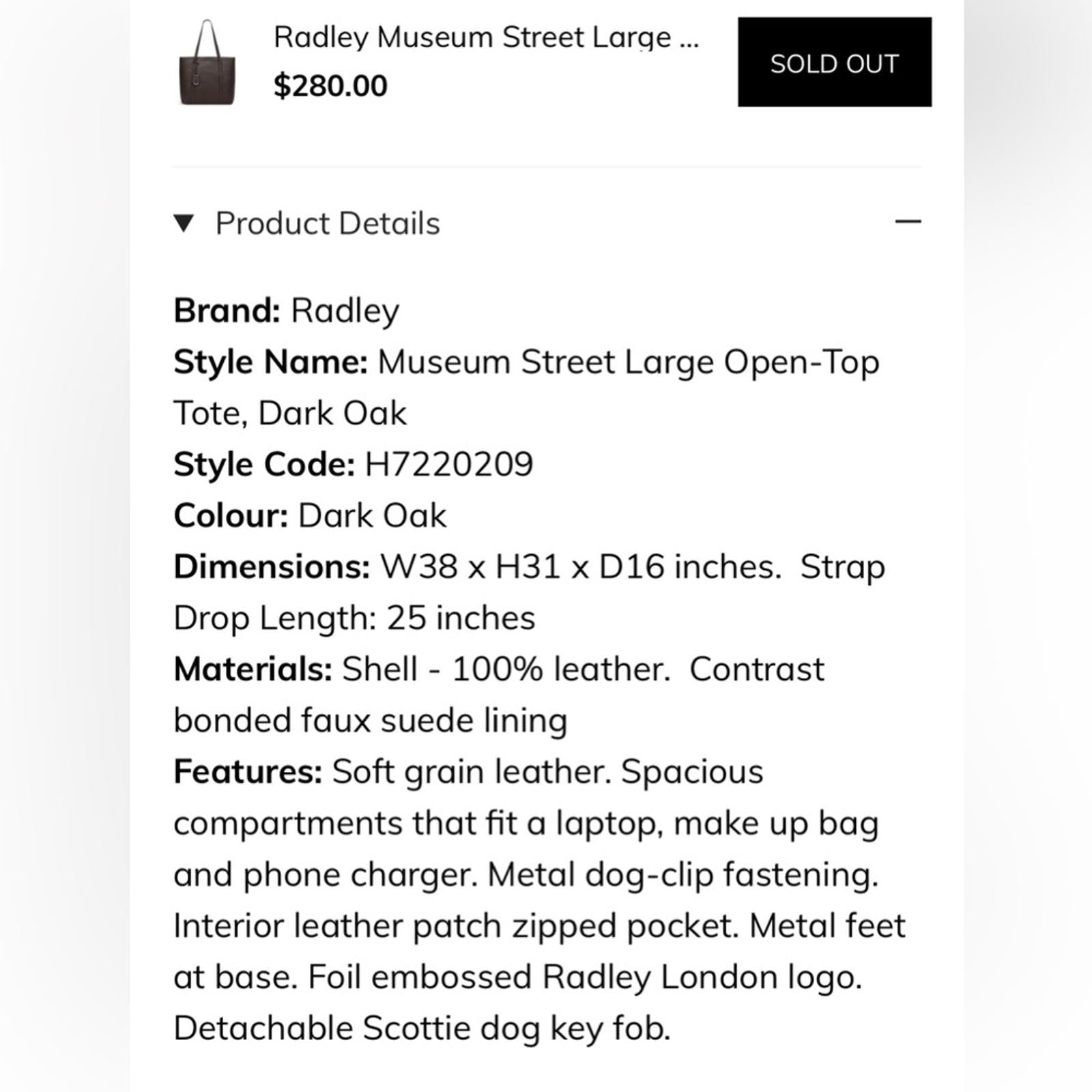 RADLEY London Museum Street Large Open-Top Tote in Dark Brown, NWT