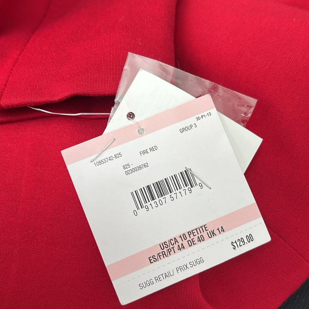 Kasper Zip Cuff Notched Collar One-Button Blazer in Red Petite Size 10, New $129