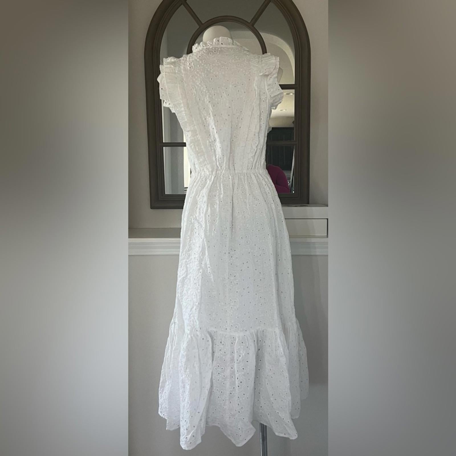 Polo Ralph Lauren Linen Ruffled Eyelet Midi Dress, White Size 4 New w/Tag $398
