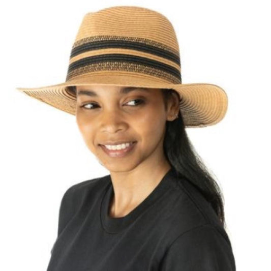 INC Striped Packable Panama Hat, Tan , One Size New w/Tag Retail $44.50