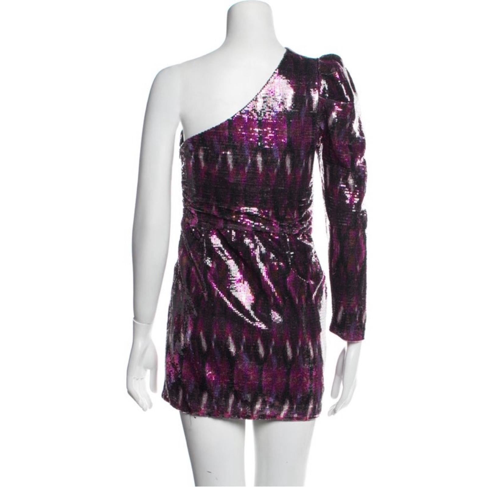 MISA Revolve Nova One-Shoulder Sequin Mini Dress, Purple Size S New w/Tag $370