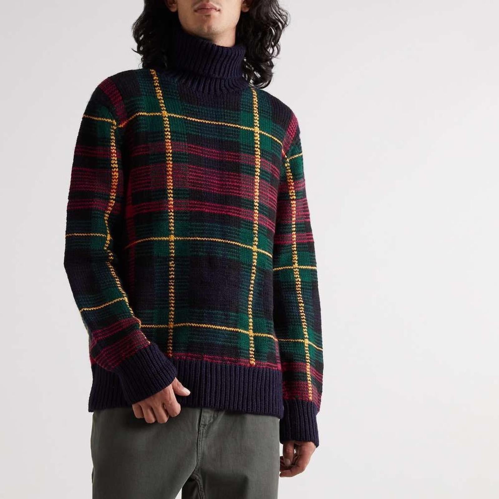 NWT Polo Ralph Lauren Checked Wool Rollneck Sweater, Size XS New w/Tag $998