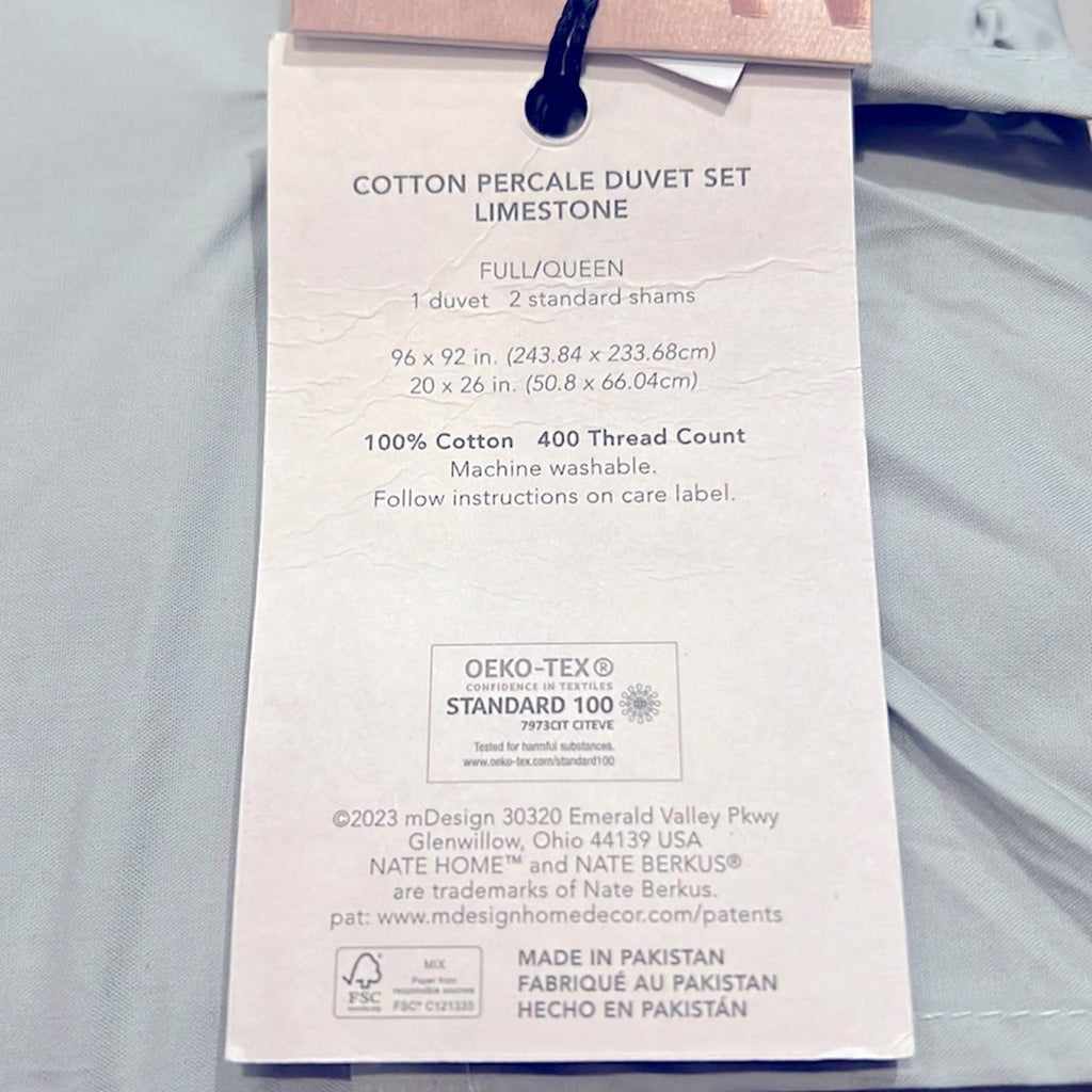 Nate Home by Nate Berkus 3-Piece 400TC Percale Duvet in Limestone Queen NWT $278