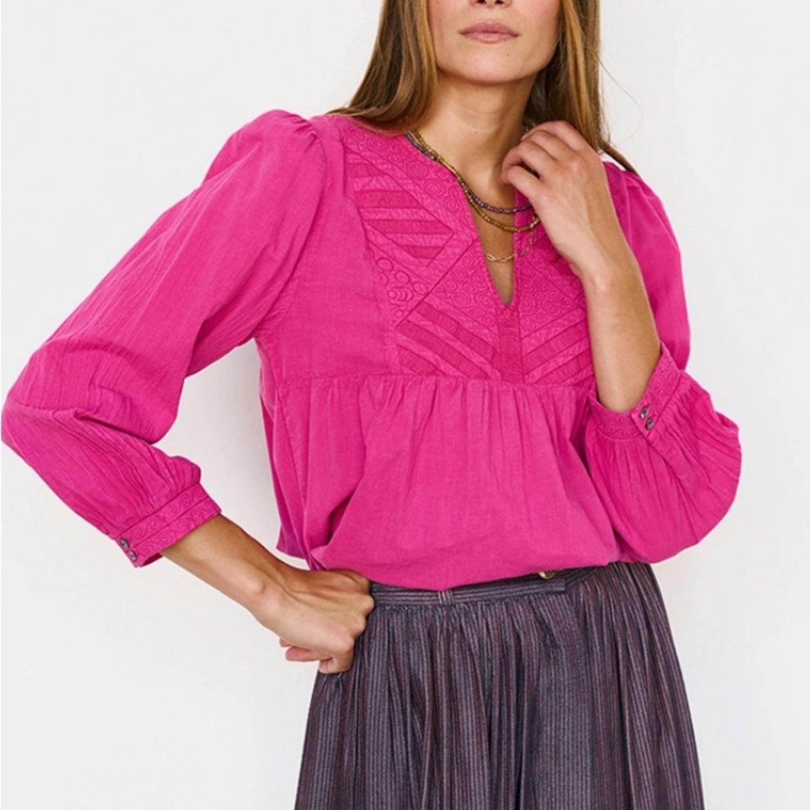 Ba&Sh ILO Hot Pink Fuchsia Embroidered Babydoll
Pullover Blouse Size M New w/Tag