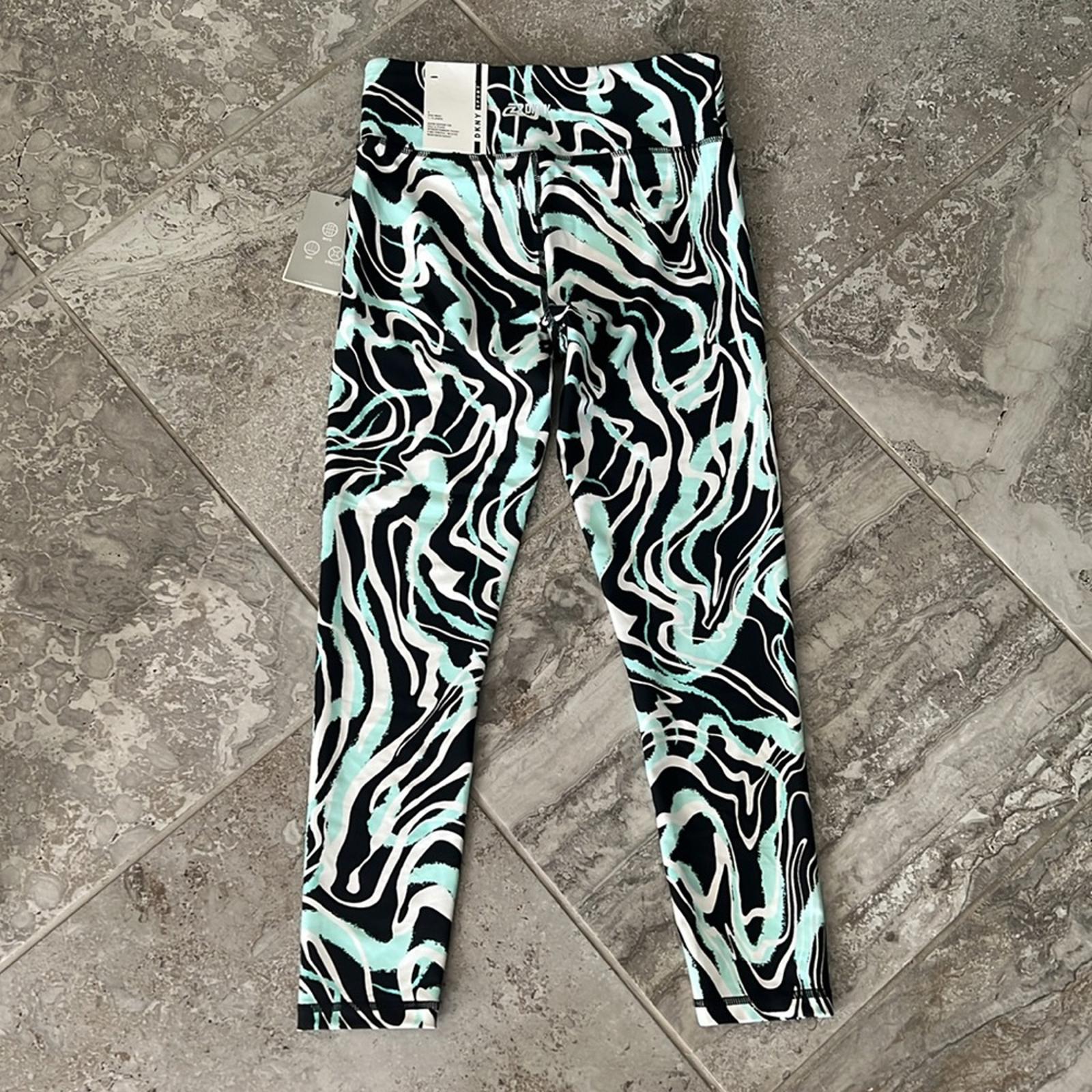 DKNY Marble Print 7/8 Leggings in Black/Green Size XS NEW w/Tag
