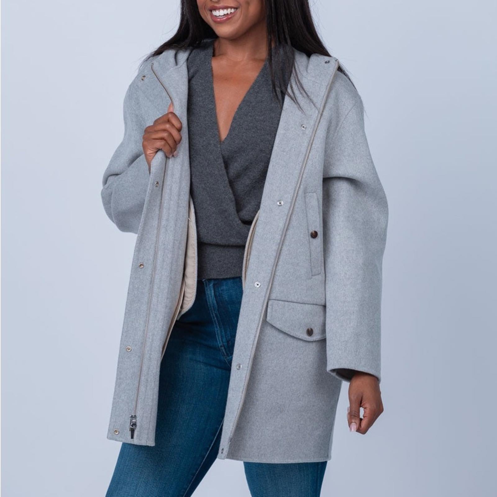 Theory Parka in Double-Face Wool-Cashmere in Melange Grey, Size M New w/Tag $895