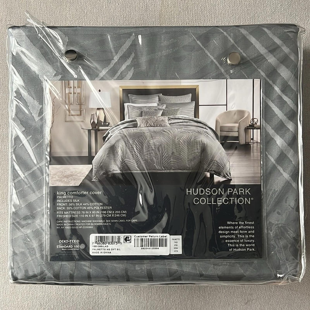 Hudson Park Collection Palmetto Cotton Silk Duvet Cover in Grey, King NEW