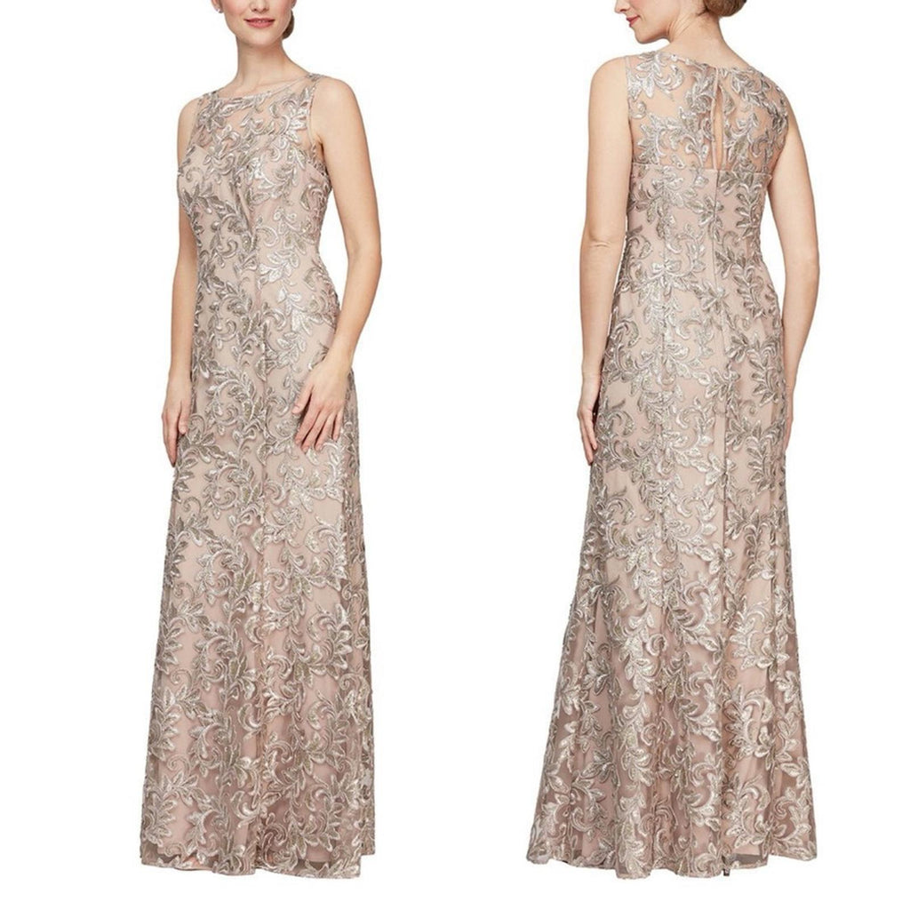 NWT Alex Evening Embroidered Gown w/Sweetheart Illusion Neckline Gown Retail$259