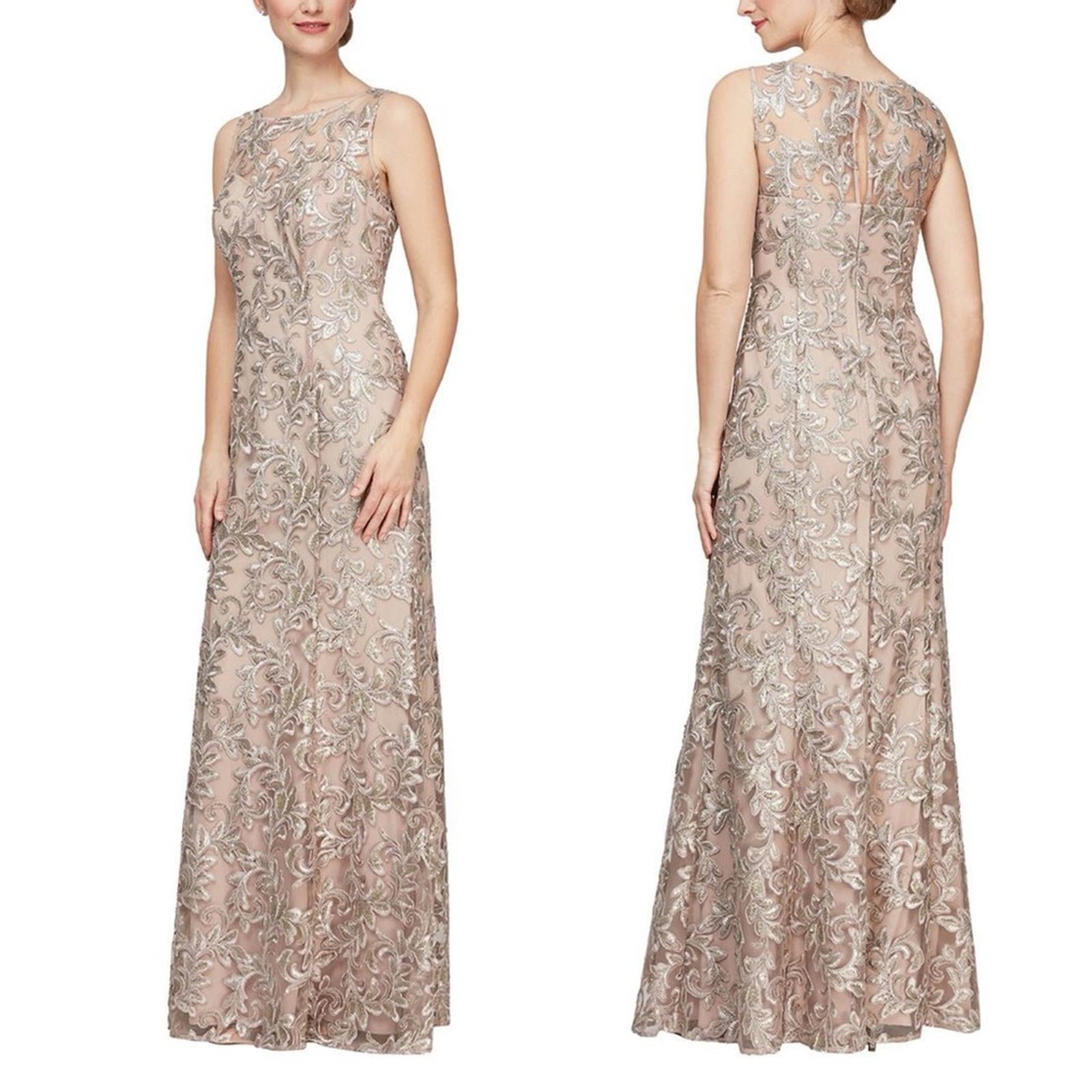 NWT Alex Evening Embroidered Gown w/Sweetheart Illusion Neckline Gown Retail$259