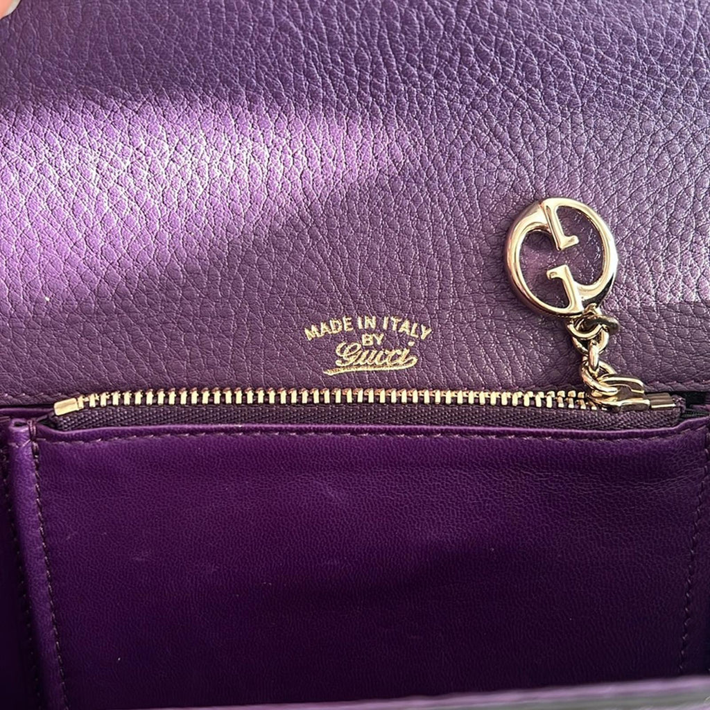 Gucci Flap Shoulder Bag Leather Medium, Purple w/Gold tone w/Dustbag