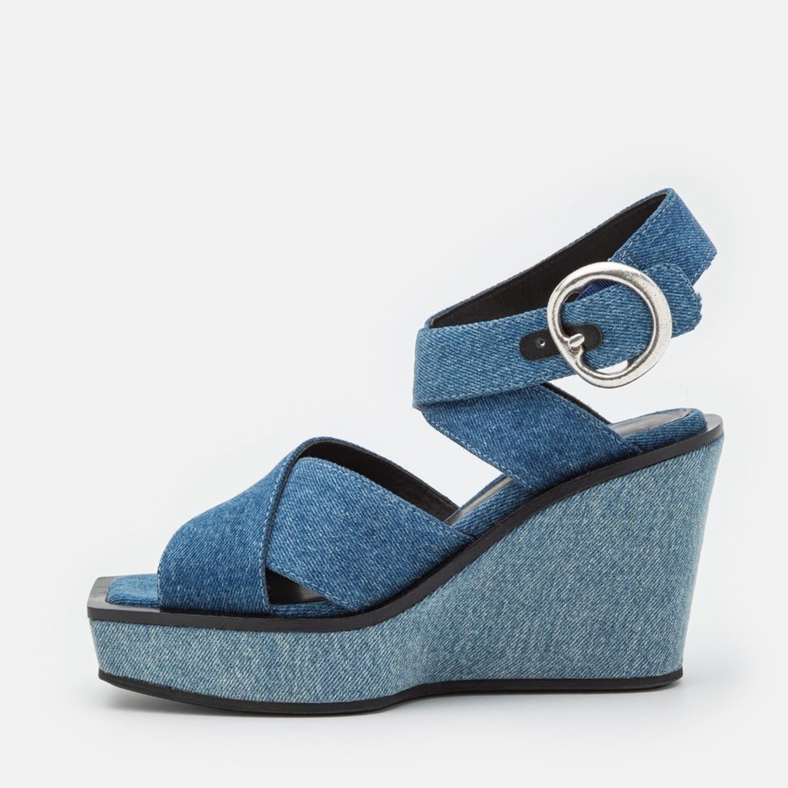 Rag & Bone Santiago Ankle Strap Platform Wedge Sandals Denim, Size 8.5/38.5 NWT