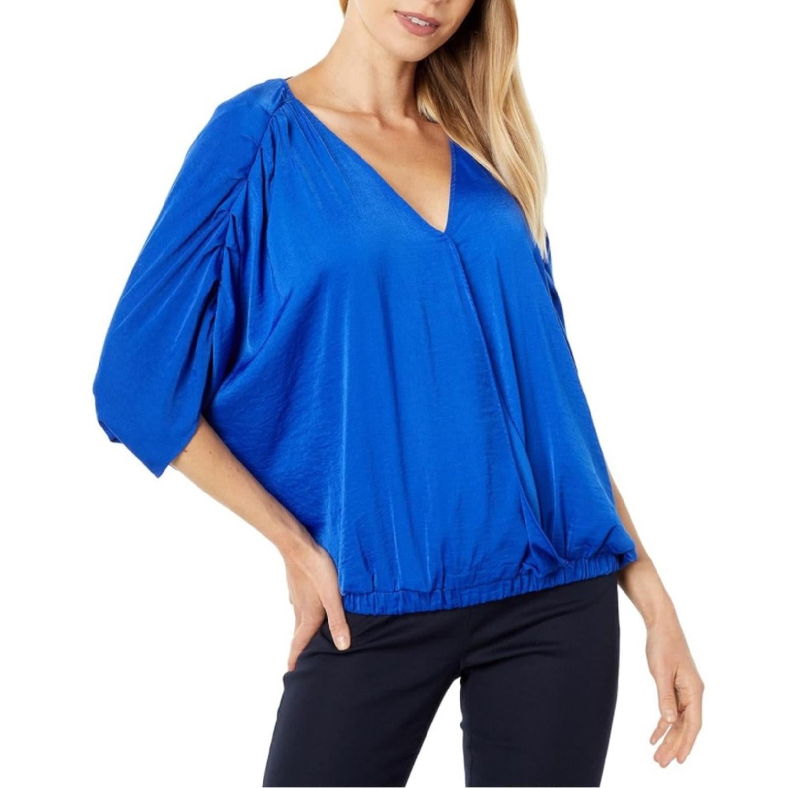 Vince Camuto Dolman Sleeve Fold Front V-Neck Rumple in Cobalt Blouse Size XL NWT