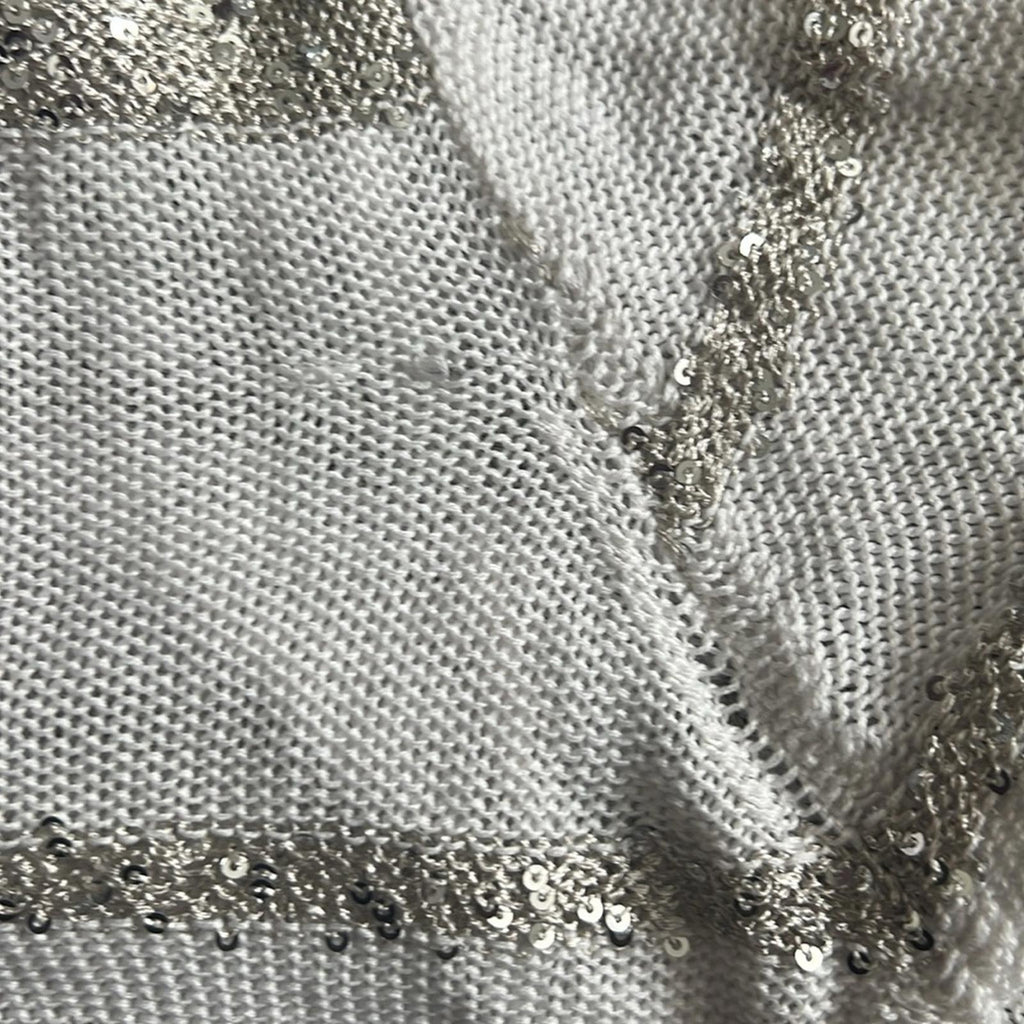 Belldini Elegant White/Silver Sequined Striped Women's Sweater Size XL EXCELLENT