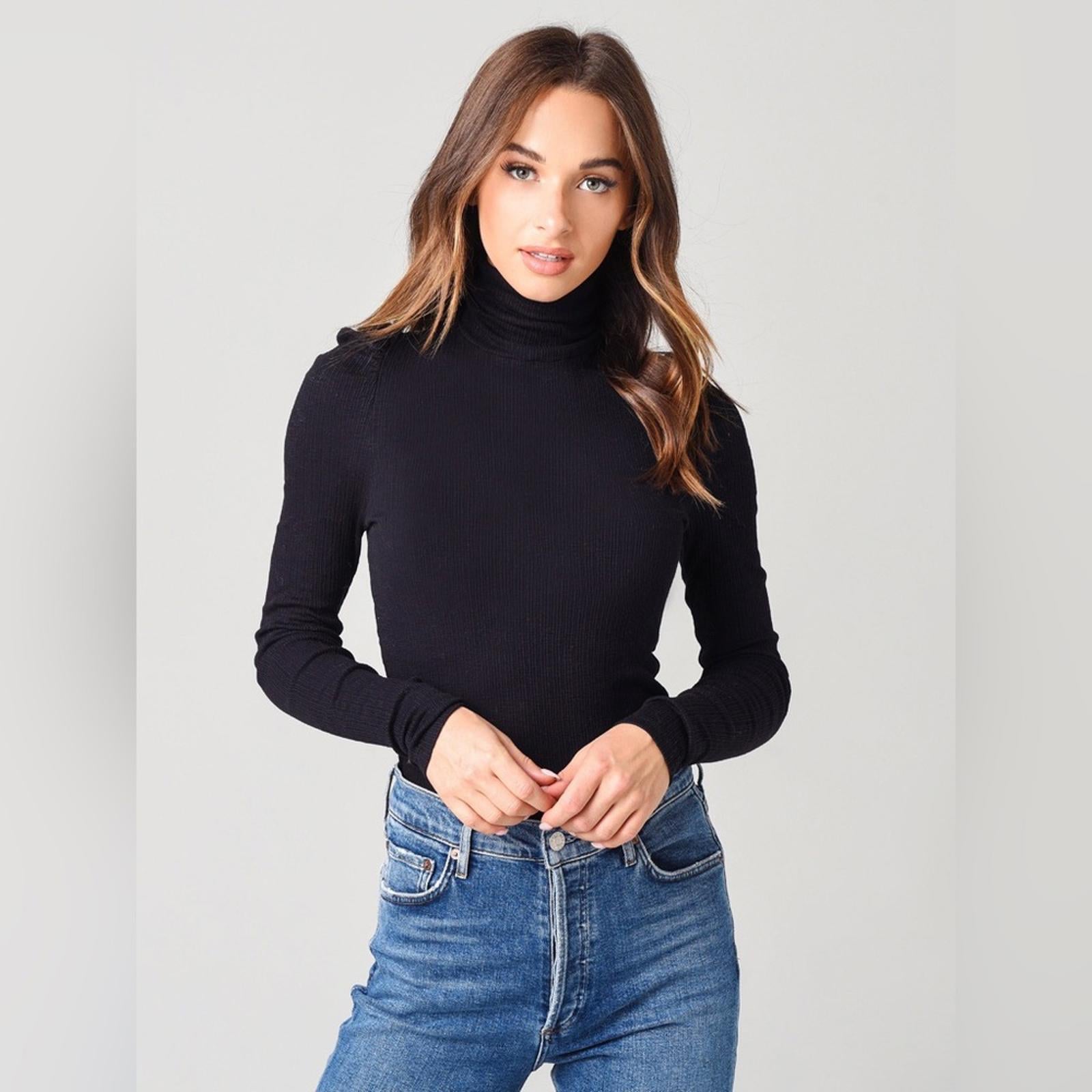 Sundry BLACK Puff Sleeve Turtleneck Top, NWT, Size L