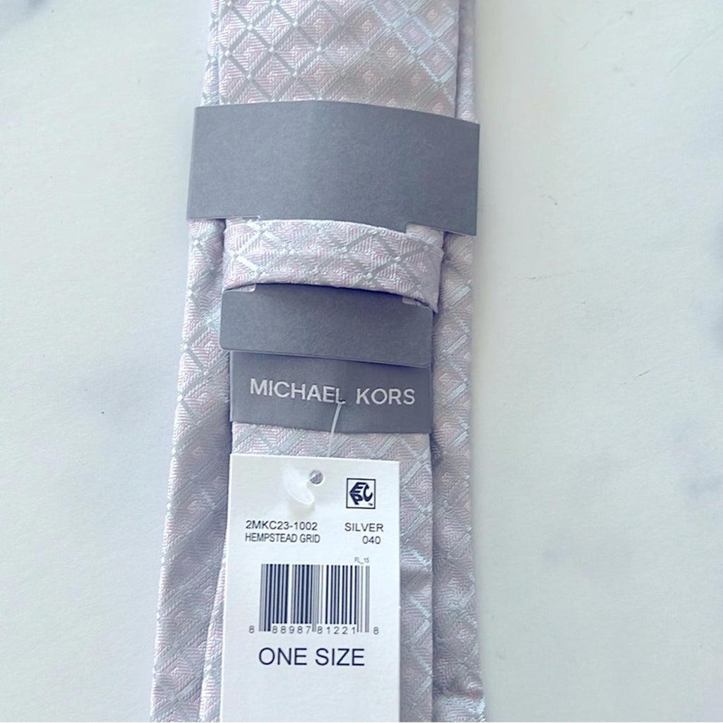 Michael Kors Hempstead Grid Tie in Silver/Pink, One Size, NWT