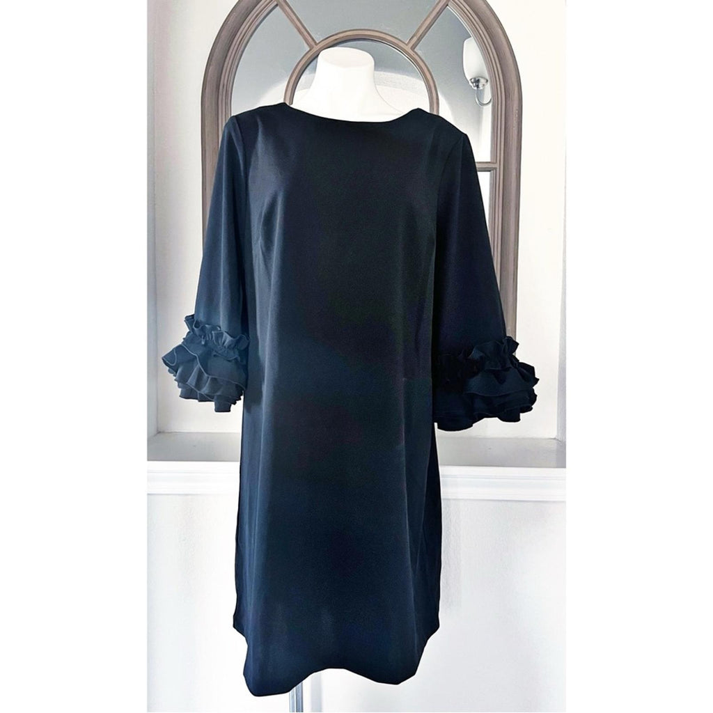 Marée Pour Toi BLACK Ruffle-Cuff Shift Dress, Plus Size 16 New w/Tag