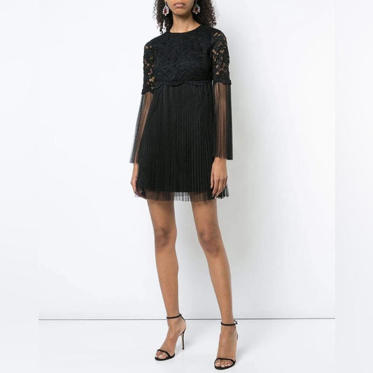 Aidan Mattox Floral Lace Long Sleeve Pleated A-line Dress, Size 2 New w/Tag