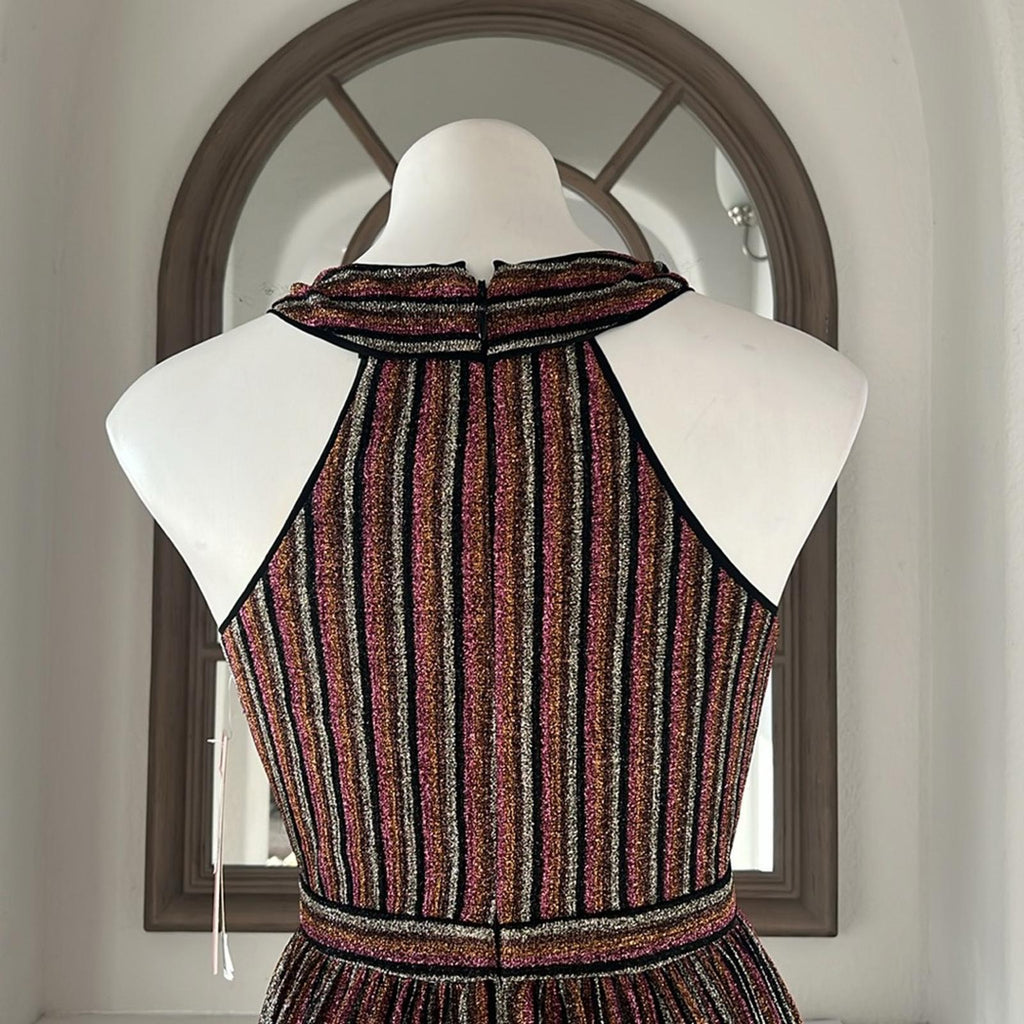 Aqua Striped Metallic Gown in Black Multi, Size XS New w/Tag Retail $298