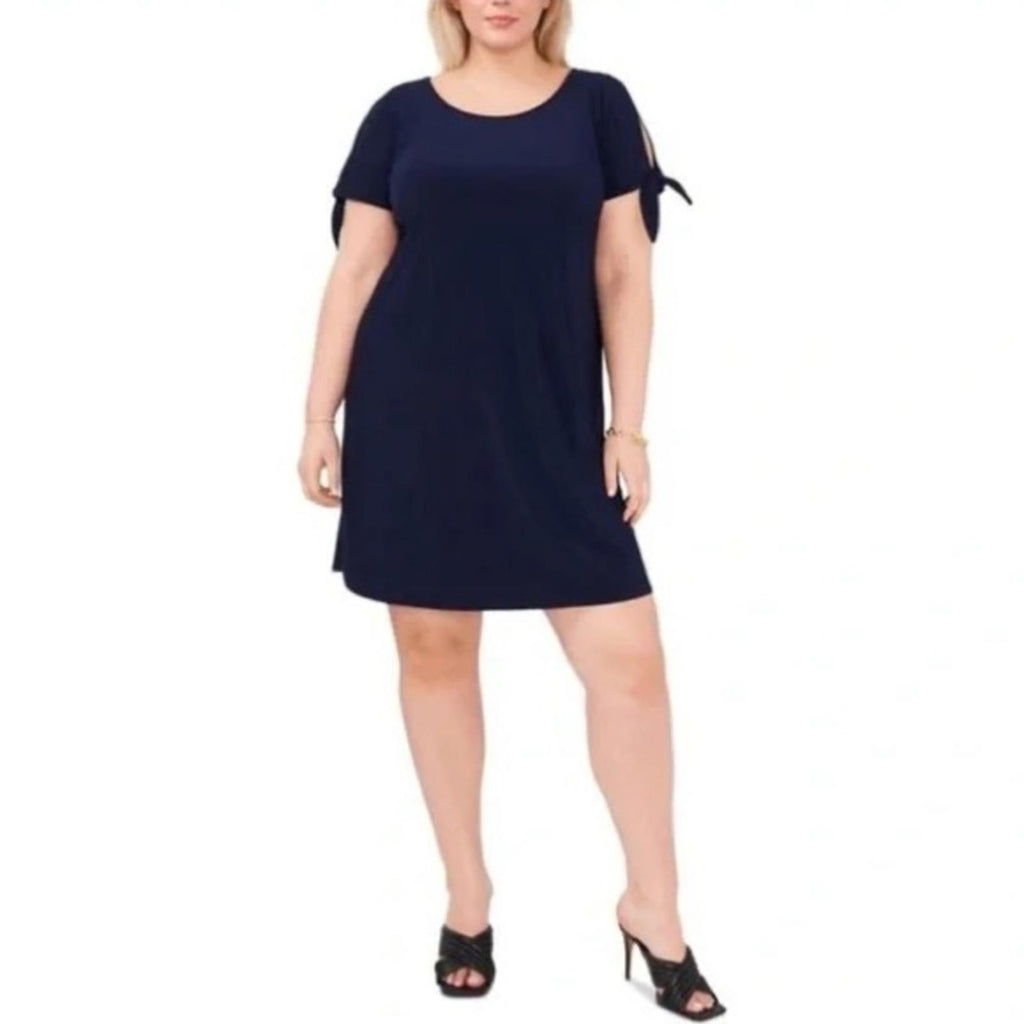 MSK Tie-Sleeve Midi Dress in Navy Blue, Size 1X EXCELLENT!