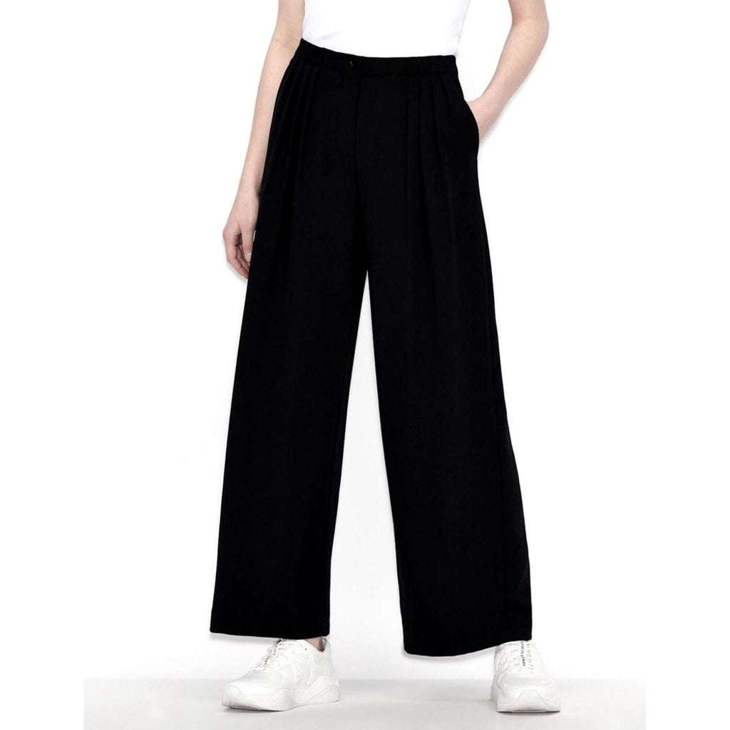 Armani Exchange Black Elastic Waist Trousers, Wide Leg Size 8 NWT Retail $480