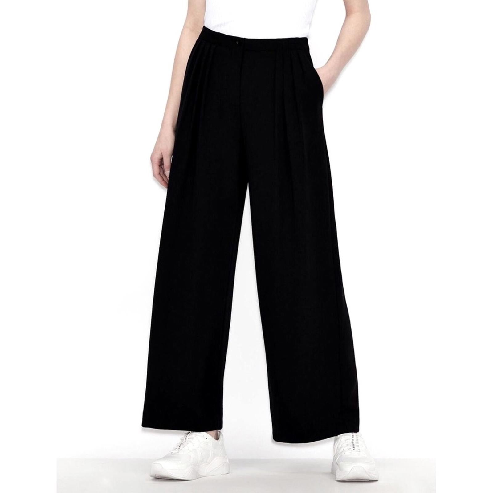Armani Exchange Black Elastic Waist Trousers, Wide Leg Size 8 NWT Retail $480