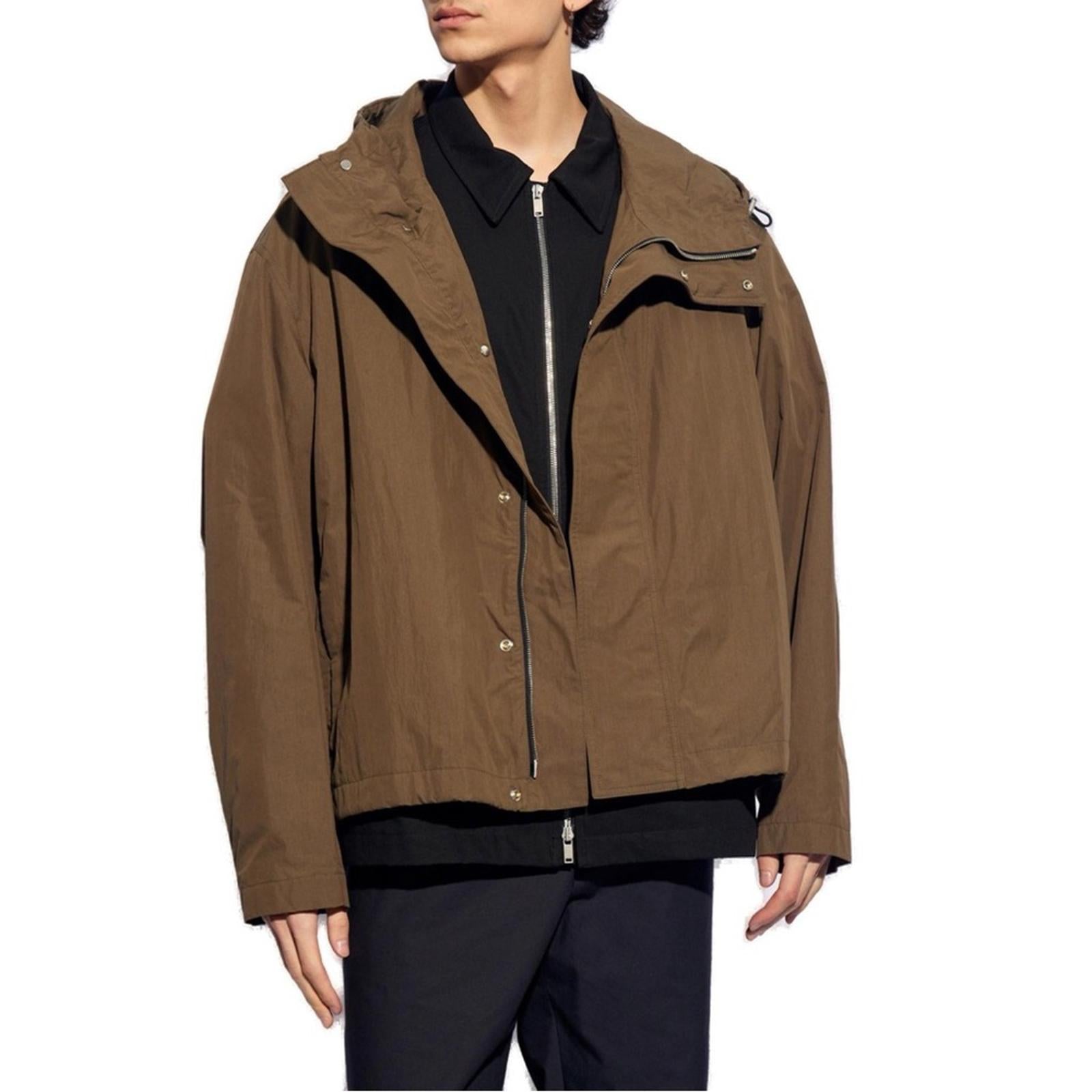 Jil Sander Green Long-Sleeve Hooded Jacket w/Organic Cotton, Size L NWT $2,380