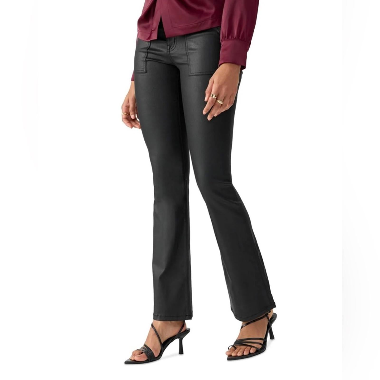 Anthropologie’s Sanctuary Birdy Twill Coated Flare Pants in Black, Size 32 NWT