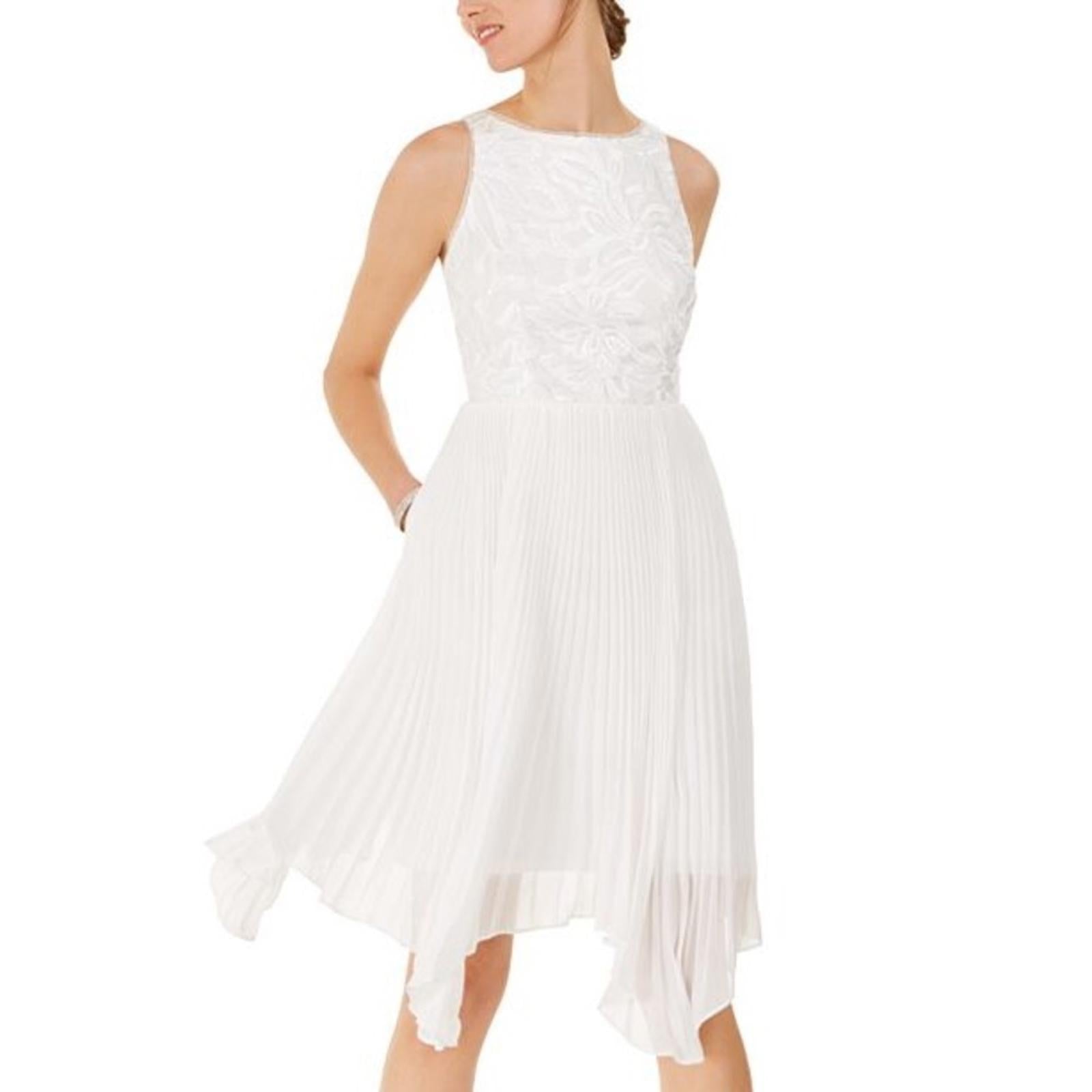 Adrianna Papell Pleated Short Cocktail Midi Dress in Ivory, Size 10 New w/Tag