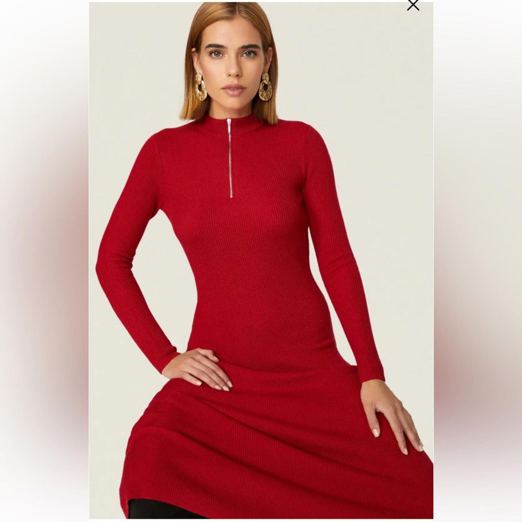 Jason Wu Quarter Zip Mock Neck Dress in Red, Size M EXCELLENT Retail $290