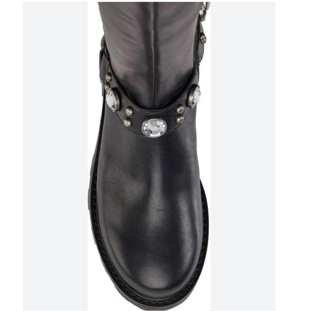 Karl Lagerfeld Milla Tall Leather Lug Sole Riding Boots in Black, Size 8 NEW